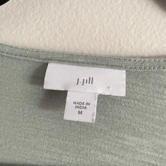 J.Jill Women M Green Cotton Modal Slub Crochet Trim V-Neck 3/4 Sleeves Tunic Top - Picture 8 of 11